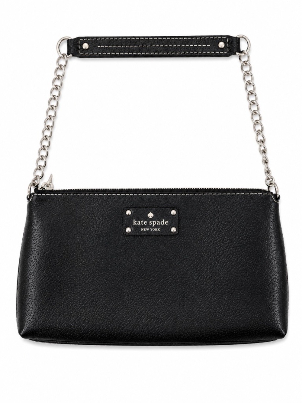 Kate Spade Black Leather Shoulder Bag Platinum Chain Handle